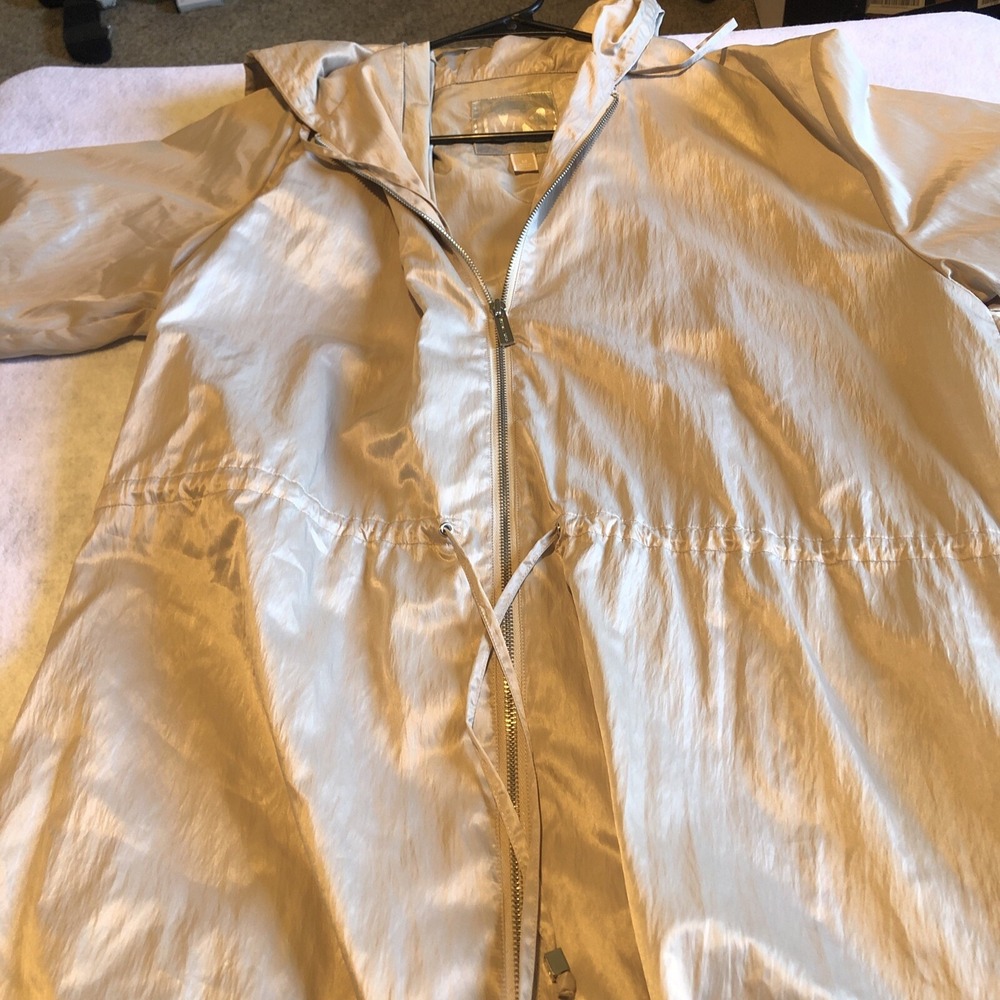 Michael Kors Hooded Work Out Jacket Gold Quarter Sleeve Womens Size Medium Zipup